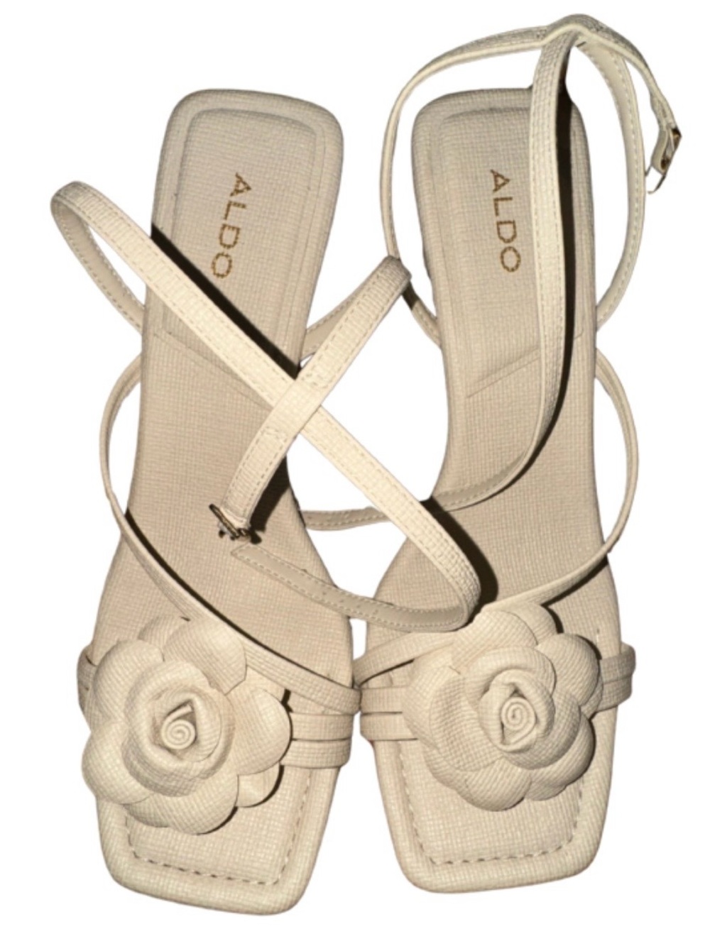 🌸 ALDO Cream Floral Square-Toe Strappy Sandals LIKE NEW